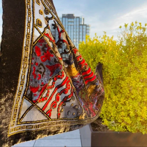 Oscar de la Renta Vintage Royal Velvet Cut Out Mesh Art Long Rectangle Scarf - Picture 13 of 16